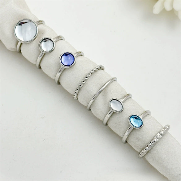 Ladies Egg Shaped Round Joint Ring Set Made Of Resin And Alloy With Electroplating Design And Geometric Style For Wholesale