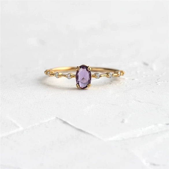 Ladies Egg Shaped S925 Sterling Silver Wedding Ring With Purple Gold Diamonds Colored Diamonds And Zirconia Geometric Pattern