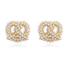 Ladies Elegant Copper Jewelry Inlaid With Pearls Featuring Cross Crown Roman Numerals Pattern For Earrings And Necklace