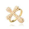 Ladies Elegant Copper Jewelry Inlaid With Pearls Featuring Cross Crown Roman Numerals Pattern For Earrings And Necklace