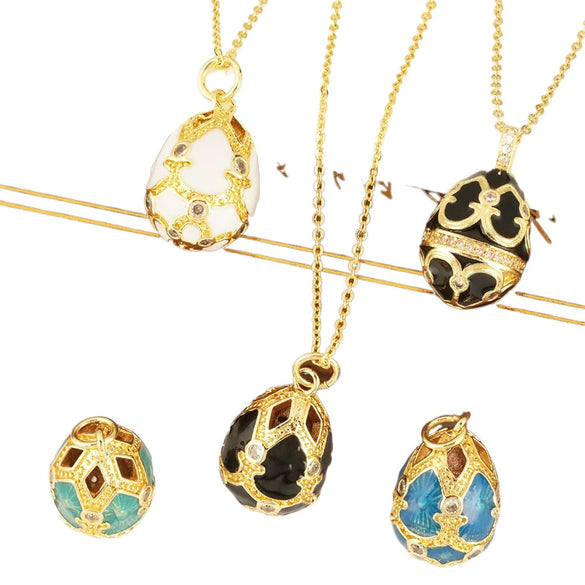 Ladies Elegant Retro Diamond Water Drop Hollow Egg Pendant Necklace Copper 18K Gold Plated Jewelry With Electroplating Dripping Oil