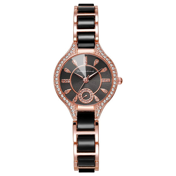 Ladies Fashion Alloy Ceramic Quartz Watch With Steel Band And Round Dial