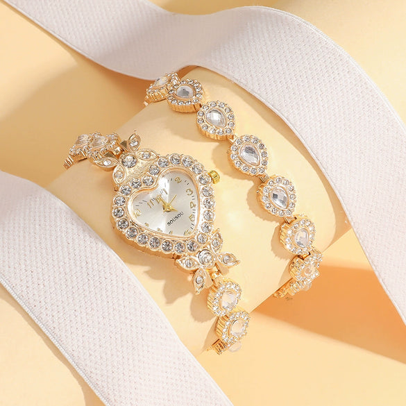 Ladies Fashion Alloy Heart Shape Dial Watch Bracelet