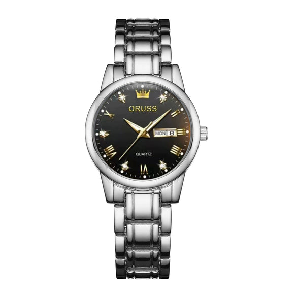 Ladies Fashion Business Diamond Waterproof Luminous Quartz Watch With Round Dial And Alloy Strap And Case