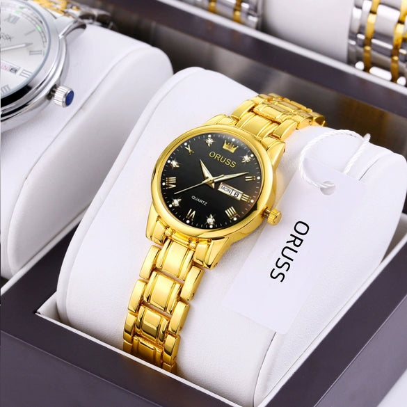 Ladies Fashion Business Diamond Waterproof Luminous Quartz Watch With Round Dial And Alloy Strap And Case