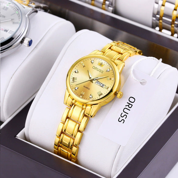 Ladies Fashion Business Diamond Waterproof Luminous Quartz Watch With Round Dial And Alloy Strap And Case