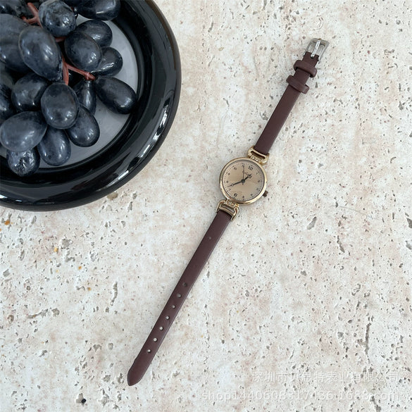 Ladies Fashion Digital Watch Belt Pu Strap Stainless Steel Buckle Alloy Case Round Dial Forest Style