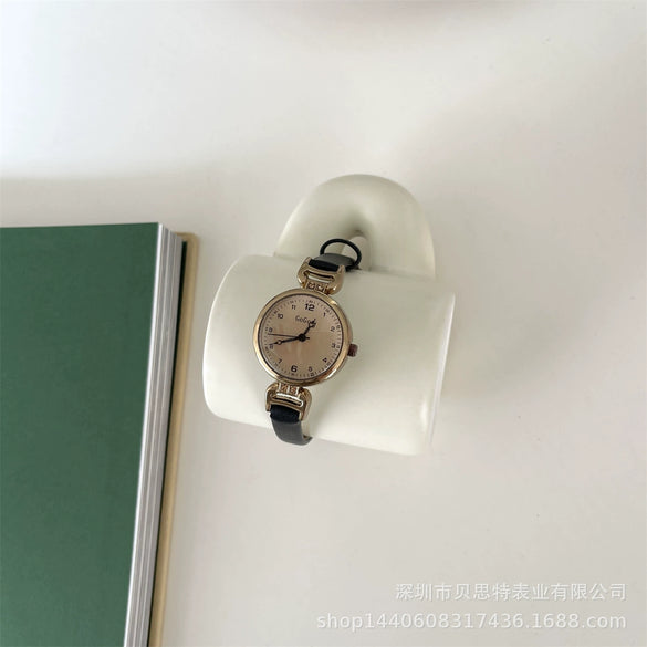 Ladies Fashion Digital Watch Belt Pu Strap Stainless Steel Buckle Alloy Case Round Dial Forest Style