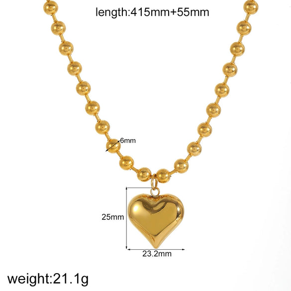 Ladies Fashion Heart Shape Titanium Steel Pendant Necklace With Ball Chain And Electroplating