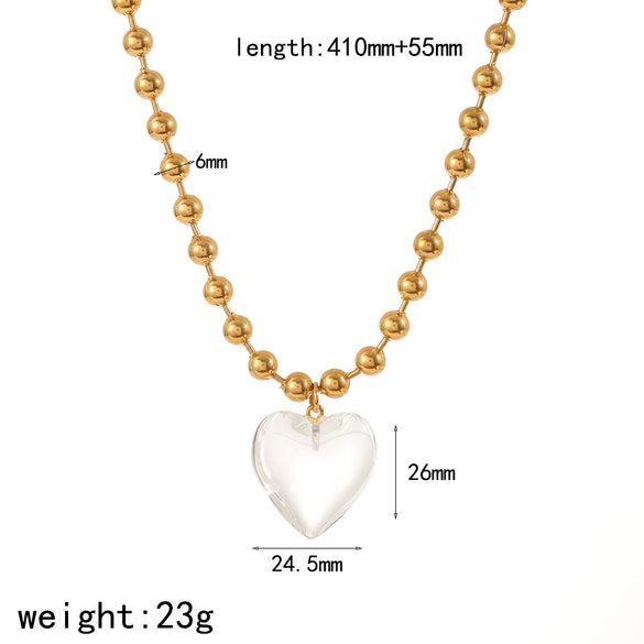 Ladies Fashion Heart Shape Titanium Steel Pendant Necklace With Ball Chain And Electroplating