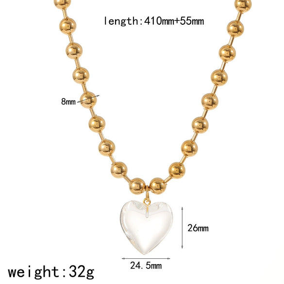 Ladies Fashion Heart Shape Titanium Steel Pendant Necklace With Ball Chain And Electroplating