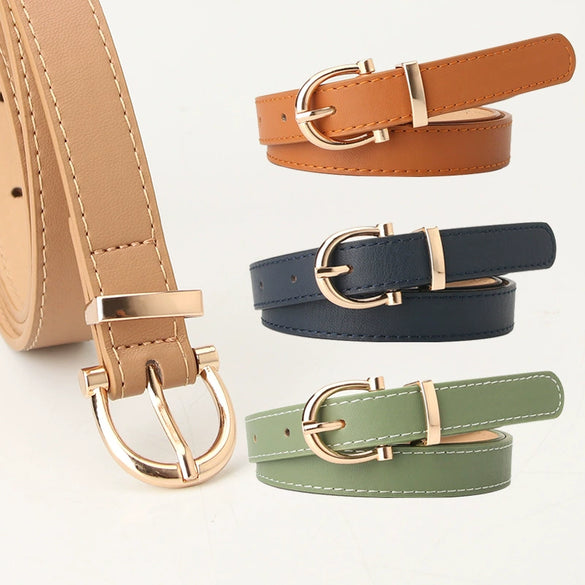 Ladies Fashion Imitation Leather Thin Belt With Electroplating For Jeans And Clothing Matching