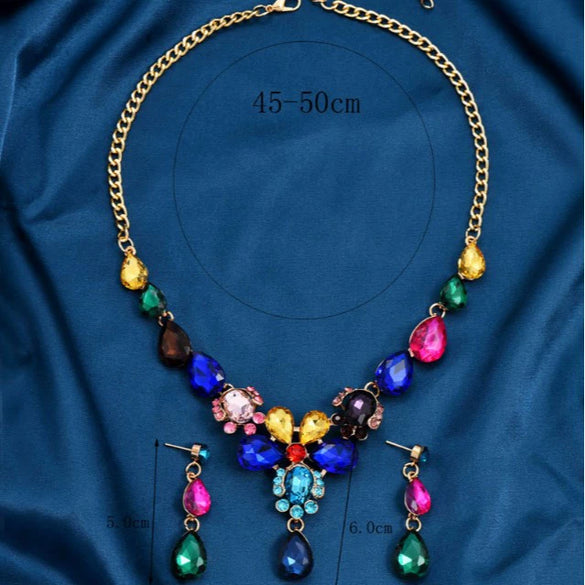 Ladies Fashion Jewelry Set With Alloy Glass Rhinestones Mixed Gemstone Inlay Love Water Drops Bells Pattern