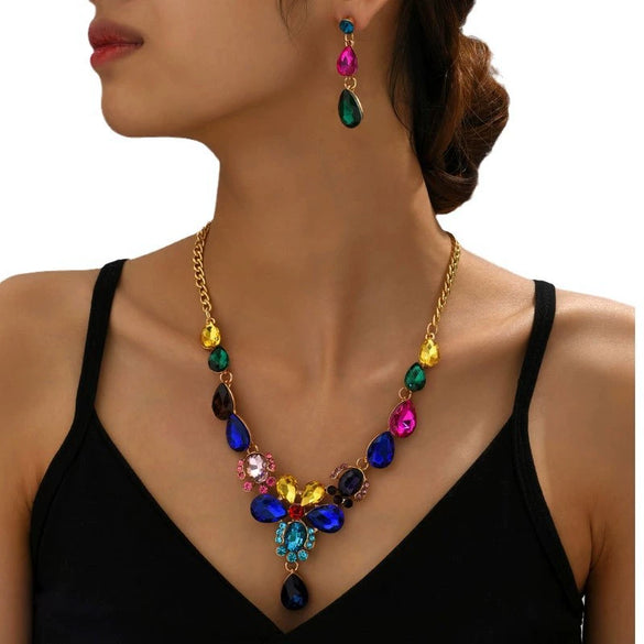 Ladies Fashion Jewelry Set With Alloy Glass Rhinestones Mixed Gemstone Inlay Love Water Drops Bells Pattern