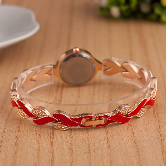 Ladies Fashion Leaf Bracelet Quartz Wrist Watch Alloy Material Round Dial