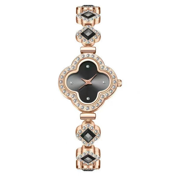 Ladies Fashion Luxury Fourleaf Clover Bracelet Quartz Watch Alloy Case Sapphire Crystal Glass Mirror Fine Steel Strap