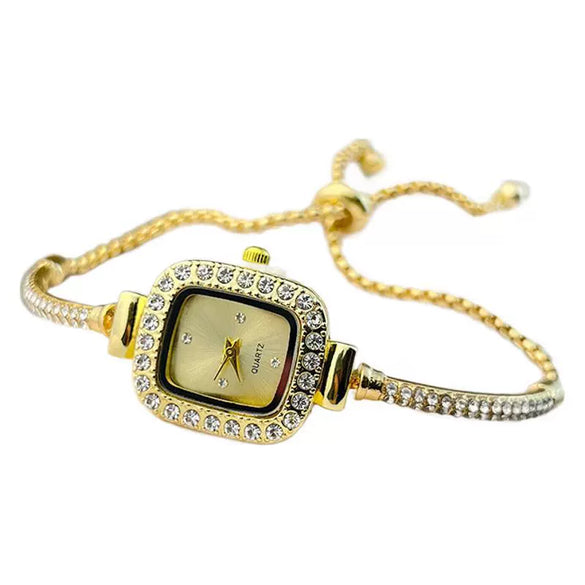 Ladies Fashion Metal And Genuine Leather Square Quartz Watch