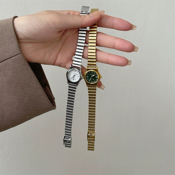 Ladies Fashion Quartz Watch With Bamboo Strap And Alloy Case Stainless Steel Buckle Round Dial