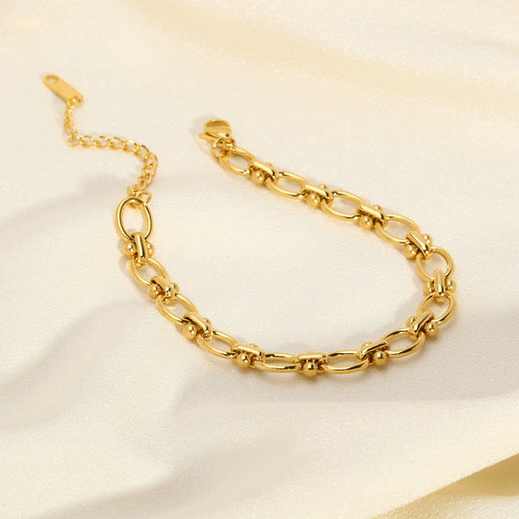 Ladies Fashion Simple Design Handmade O Shaped Dot Chain Bracelet In Stainless Steel With 18K Gold Electroplating And Geometric Style