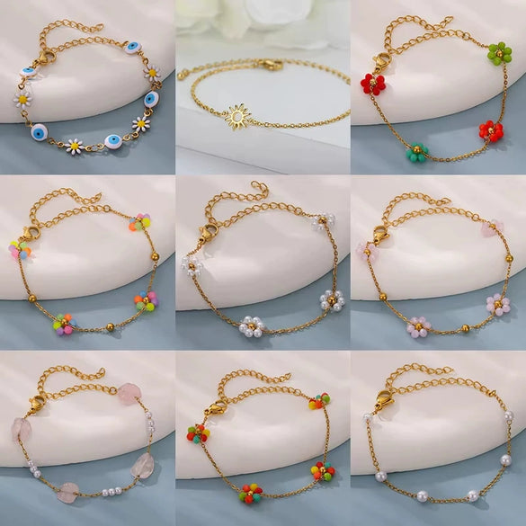 Ladies Fashion Stainless Steel Four Leaf Clover Geometric Pattern Electroplated Bracelet