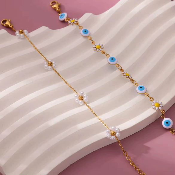 Ladies Fashion Stainless Steel Four Leaf Clover Geometric Pattern Electroplated Bracelet