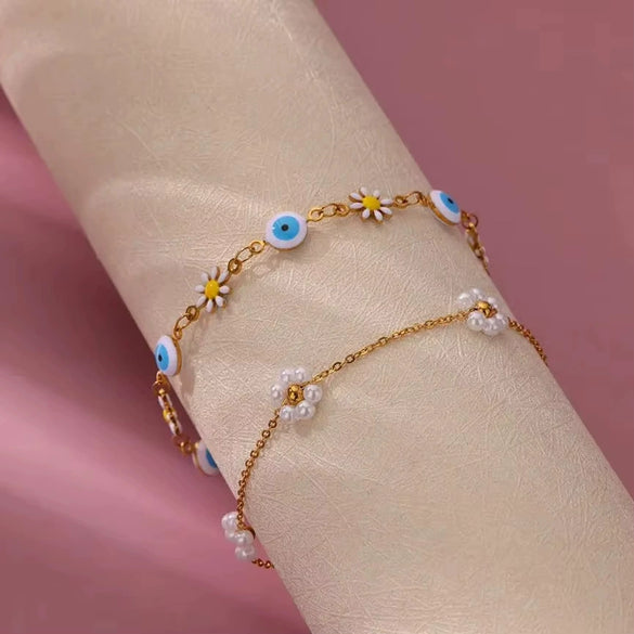 Ladies Fashion Stainless Steel Four Leaf Clover Geometric Pattern Electroplated Bracelet