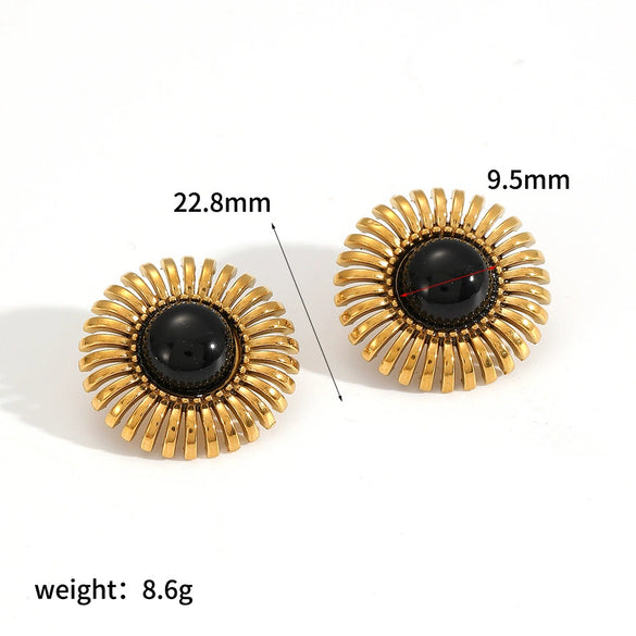 Ladies Fashion Stainless Steel Geometric And Sunflower Pattern Electroplating Earrings