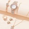 Ladies Fashionable Diamond Watch Jewelry Set With Heart Shaped Jewelry Alloy And Stainless Steel Materials