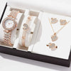Ladies Fashionable Diamond Watch Jewelry Set With Heart Shaped Jewelry Alloy And Stainless Steel Materials