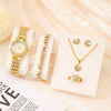 Ladies Fashionable Diamond Watch Jewelry Set With Heart Shaped Jewelry Alloy And Stainless Steel Materials