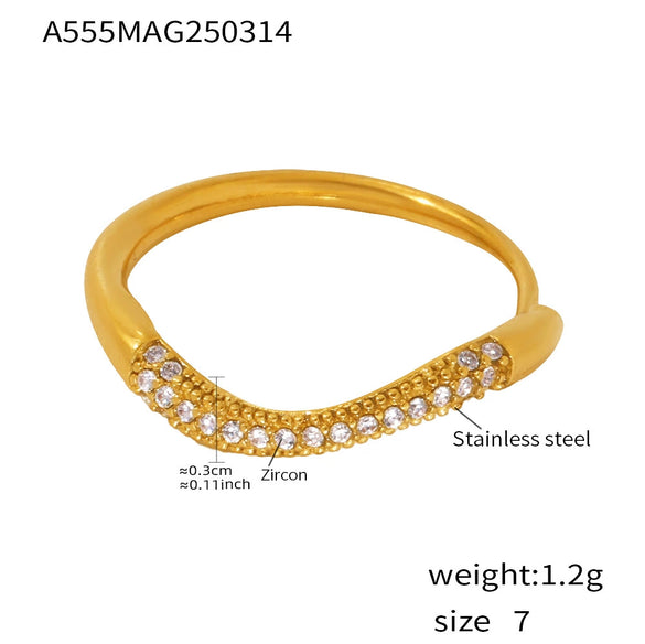 Ladies Fine Stacked Ring Titanium Steel Geometric Electroplated With Zircon And Diamond