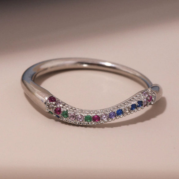 Ladies Fine Stacked Ring Titanium Steel Geometric Electroplated With Zircon And Diamond