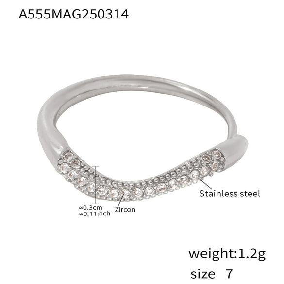 Ladies Fine Stacked Ring Titanium Steel Geometric Electroplated With Zircon And Diamond