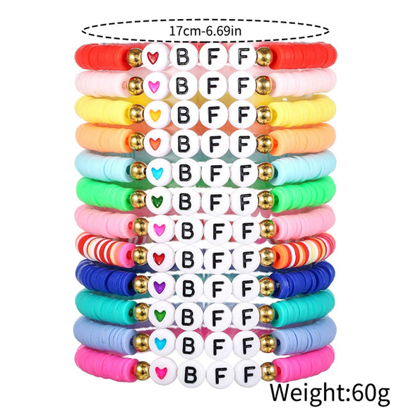 Ladies Friendship Bracelet Polymer Clay Handmade With Letters Numbers Text