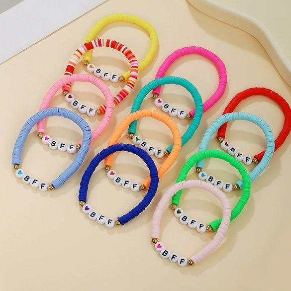 Ladies Friendship Bracelet Polymer Clay Handmade With Letters Numbers Text