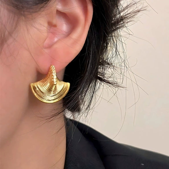 Ladies Geometric Diamond Stainless Steel And 18K Gold Earrings
