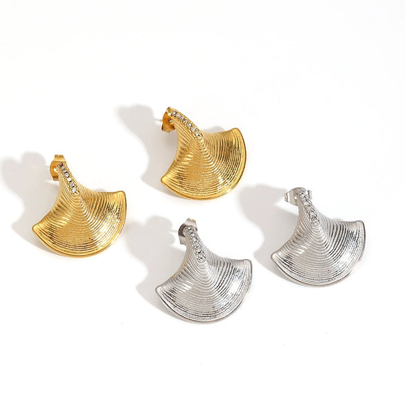 Ladies Geometric Diamond Stainless Steel And 18K Gold Earrings