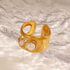 Ladies Geometric Pearl Inlaid Gold Plated Stainless Steel Ring