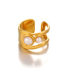 Ladies Geometric Pearl Inlaid Gold Plated Stainless Steel Ring