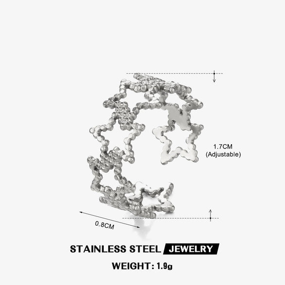 Ladies Geometric Stainless Steel Cut Out Fivepointed Star Open Ring Electroplated