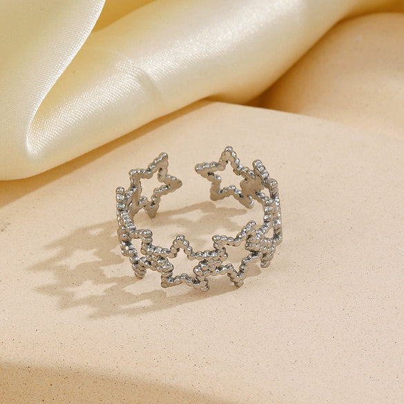 Ladies Geometric Stainless Steel Cut Out Fivepointed Star Open Ring Electroplated