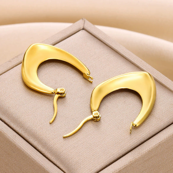 Ladies Geometric Stainless Steel Hollow Electroplated Earrings