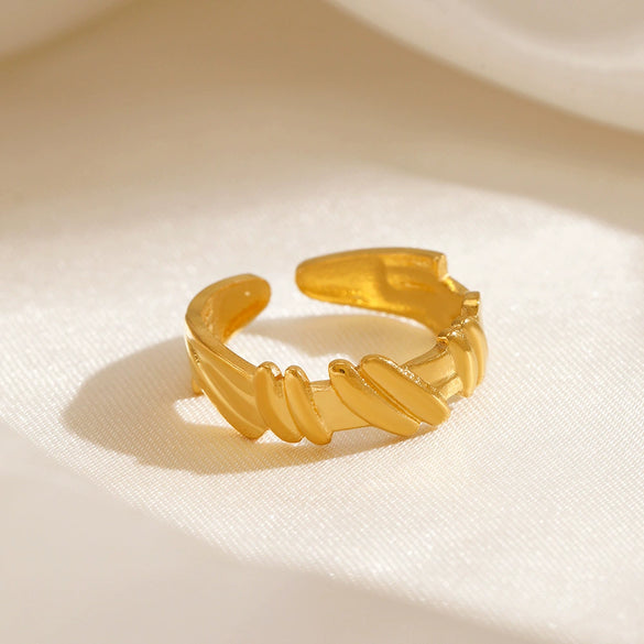 Ladies Geometric Stainless Steel Opening Adjustable 18K Gold Plated Ring