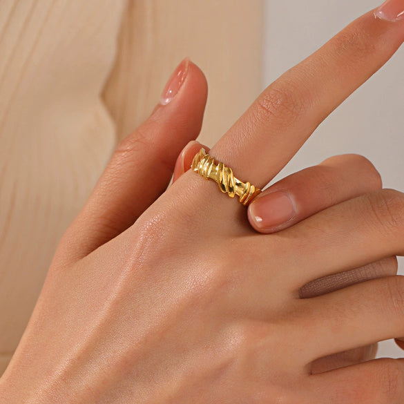 Ladies Geometric Stainless Steel Opening Adjustable 18K Gold Plated Ring