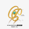 Ladies Geometric Titanium Steel Ring Inlaid With Tiger Stone Malachite Obsidian 18K Gold Plated