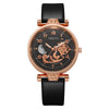 Ladies Hollow Quartz Watch Fashionable Alloy Imitation Leather Ordinary Glass Mirror Spiral Crown Pin Buckle Round Dial