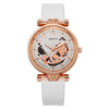 Ladies Hollow Quartz Watch Fashionable Alloy Imitation Leather Ordinary Glass Mirror Spiral Crown Pin Buckle Round Dial