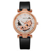 Ladies Hollow Quartz Watch Fashionable Alloy Imitation Leather Ordinary Glass Mirror Spiral Crown Pin Buckle Round Dial