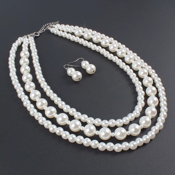 Ladies Imitation Pearl Necklace Retro Geometric Pearlescent Treatment Style