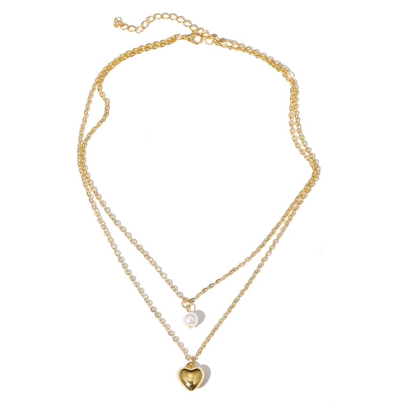Ladies Jewelry Alloy Multilayer Pearl Love Necklace With Geometric Pattern And Electroplating